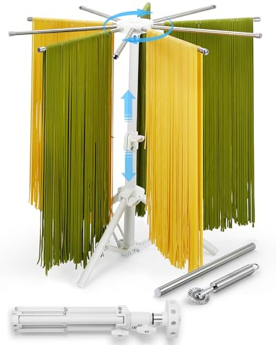 MUMSUNG Nudel-Trockenständer, groß, 304 Edelstahl, Nudel-Trockenständer, zusammenklappbar, mit Griff für hausgemachte frische Nudeln, Spaghetti, Design für einfache Lagerung