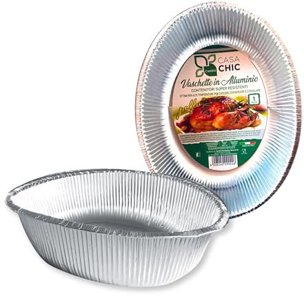 CasaChic Recipiente de aluminio para pollo ovalado, 1 unidad – Bandeja desechable para cocinar y llevar (27 x 23 x 7 cm)