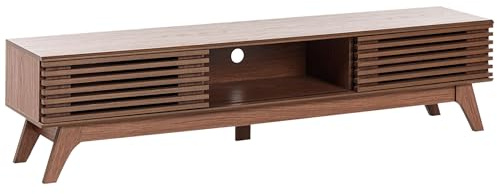 Meuble TV Moderne en Panneau de Particules de Bois 180 x 40 cm Étagères Coulissante Marron Foncé Toledo
