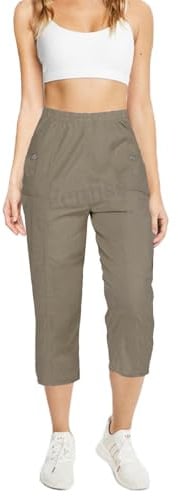 femiss Pantacourt 3/4 pour femme avec élastique - Pantalon court 3/4 doux d'été - Grande taille, Moka-2, 50