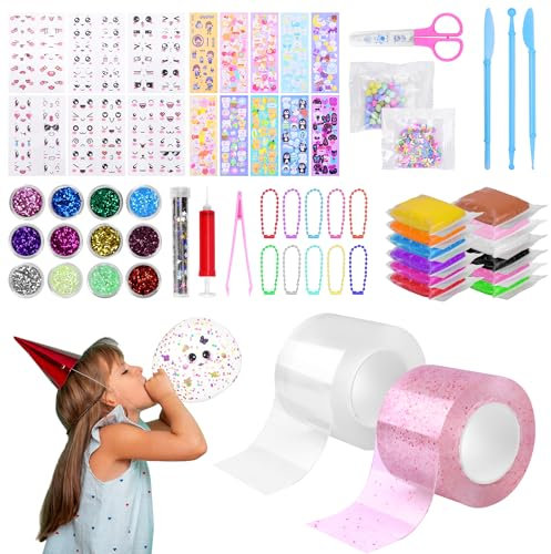 Meetory 61 Pcs Nano Tape Bubbles Kit, 2 Rolls Double Sided Nano Tapes for Making Bubbles, DIY Nano Tape Kit for Adults with Ultra Light Clay Sequins Stickers Tools
