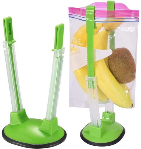 Adjustable Food Bag Holder 2-Pack - Reusable Plastic Clips for Freezer, Fresh-Keeping & Storage Bags (Space-Saving Kitchen Tool)