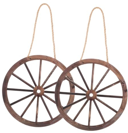 Rustikale Holzwagenrad Dekoration 2 Stück 7, 87 Zoll Kaffeefarben | Vintage, Rund und Aufhängen, Natürliche Maserung, für Raumwände und Garage