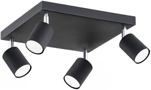 KAR LIGHTING Deckenleuchte 4-flammig Schwarz Eckig – schwenkbarer Deckenstrahler & LED Spotlampe aus Metall – GU10 Strahler für Küche, Wohnzimmer, Flur – modern & LED geeignet