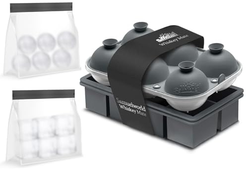 Samuelworld Premium Ice Tray Combo (16 Ice Cube/6 Ice Ball), New Upgraded Large Ice Sphere Maker Ice Cube Trays, Spill-Free Integrated Funnels, Whiskey Bourbon Cocktails Ice Mold, Grey(with Ice Bags)