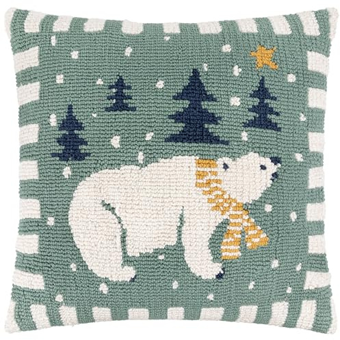 furn. Polar Bear Polyester Filled Cushion (Blue - 45x45cm) | Festive Christmas Tufted Textured Striped Edge Decorative Pillow