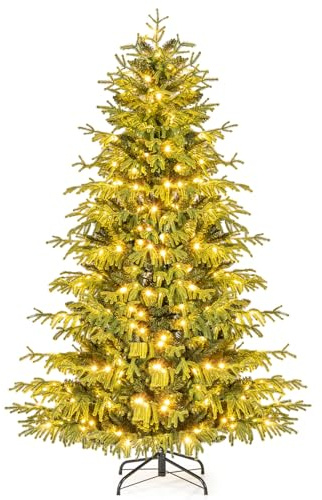 RELAX4LIFE Albero di Natale 180/210cm, con 270/370 Luci Incorporate, Base in Metallo, 746/1090 Rami Folti in PE e PVC, Effetto Realistico (180cm)