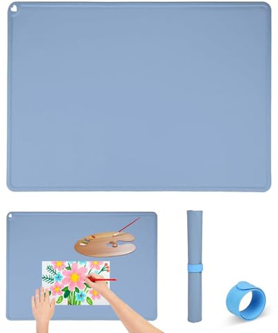 XHYASD Tapis de Peinture Enfant 60x40cm, Sous-Main de Bureau en Silicone avec Bord Anti-Débordement et Clip Magnétique, Tapis de Bricolage Réutilisable pour Dessin, Artisanat, Pâtisserie