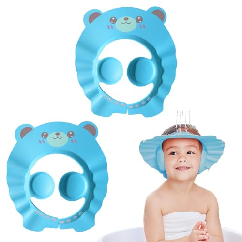 2 gorros de ducha infantiles con protección para las orejas, ayudas para el lavado del cabello, gorros protectores para el lavado del cabello de bebés (diseño de oso azul).