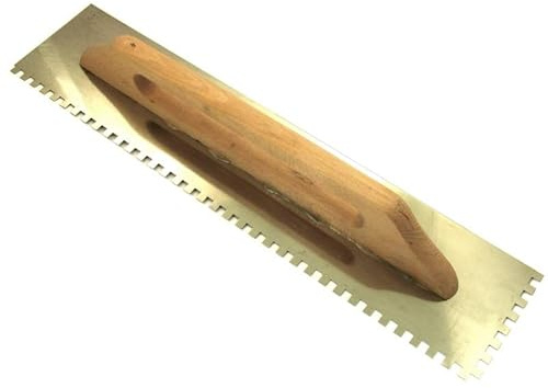 Professional Stainless Steel Notched Trowel, 600mm Length, 130mm Width, 6mm Teeth, Wooden Handle for Tile Adhesive and Mortar Spreading