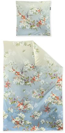 Irisette Bettwäsche 135x200 cm, Mako Satin, 100% Baumwolle, blau mit Blumen Muster, edel glänzend, atmungsaktiv, Reißverschluss