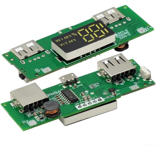 Powerbank mit Digitalanzeige, Dual USB Ausgang 5V 2.4A/1A, Ladeboost für DIY Power Bank 20000mAh, Kompakt 68x27x9mm, Überladeschutz(5V 2A 1A)