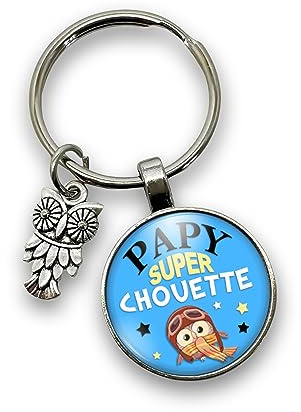 cadeau fête des grand père - cadeau papy porte clés avec breloques « Papy super chouette » - idée cadeau original - cadeau anniversaire - cadeau noël papy - création