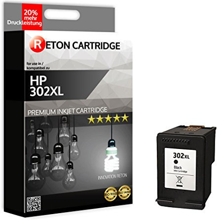 Reton XXL- Tintenpatrone | + 164 Prozent mehr Seiten | kompatibel für HP 302 XL schwarz (F6U68AE) | Seitenreichweite : 1265 Seiten |