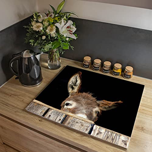 banjado® Herdabdeckplatte Glas 1-teilig 60x52 cm/Schneidebrett Herdabdeckung mit Motiv Esel/Herdabdeckplatten Ceranfeld 1teilig / Schneidebrett Glas individuell einsetzbar