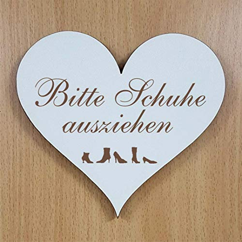 Schild Hinweisschild Herz Shabby BITTE SCHUHE AUSZIEHEN Dekoherz Eingangsschild 13 x 12 cm selbstklebend Dekoschild Türschild