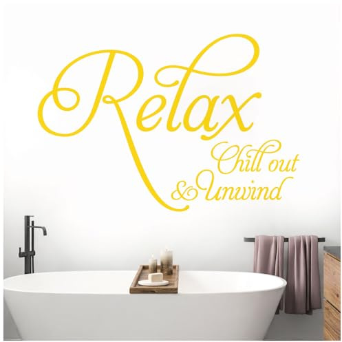 Relax, Chill Out, Unwind - Sticker mural pour salle de bain, spa XLarge (1200 x 815mm) Jaune moyen.