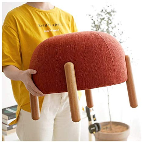 gzz Support nordique rond en bois avec repose-pieds rembourré Tabouret de chaise rembourré avec revêtement en lin 4 pieds en hêtre,rouge