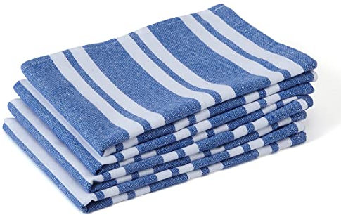 Encasa Kitchen Cloth for Cooking | Cotton Hand Towel for Drying Dishes | 70x45 cm Tea Towels | Highly Absorbent for Cleaning & Quick Drying of Plates & Glasses | Franca Blue Stripes (Set of 4 Pieces)