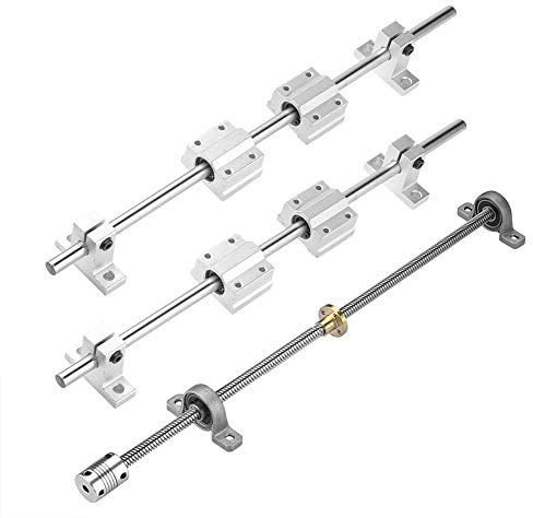 S SIENOC Husillo guía T8 de 350 mm + tuerca de cobre + rodamiento vertical + acoplamiento + guía lineal de 8 mm + soporte en V + rodamiento de bolas (tipo 7, 1 juego, 350 mm)