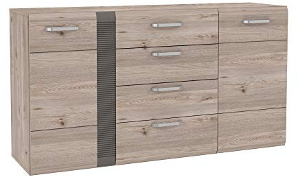 FORTE Locarno Kommode mit 2 Türen und 4 Schubladen, Holzwerkstoff, Nelson Eiche / Grau Matt, 55 x 86,1 x 151,4 cm