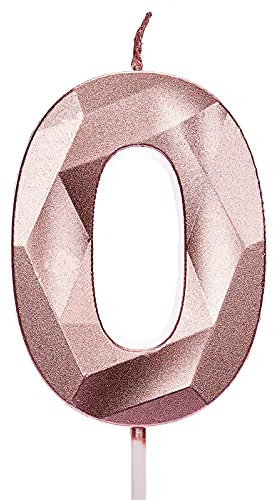 PartyWoo Rose Gold Birthday Candles - 2.8 inch Number 0, Cake Topper & Decorations