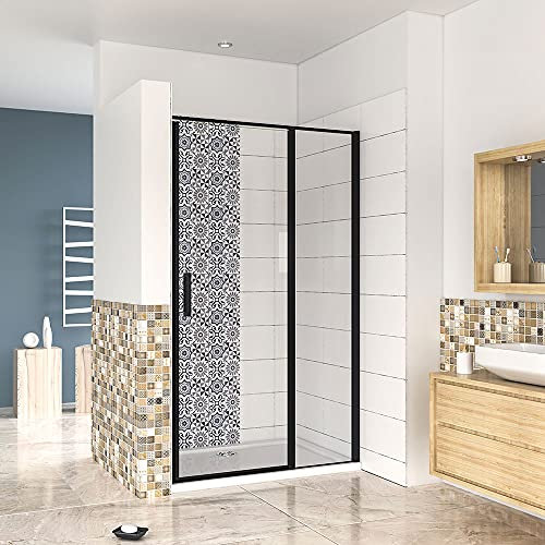 Acezanble 800x1850mm Black New Frame Pivot Shower Door Enclosure Cubicle with 800x700mm Shower Tray Free Waste
