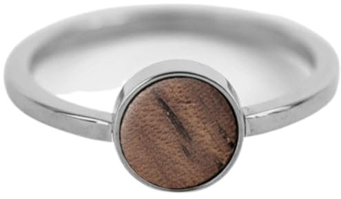 Kerbholz - Holzschmuck Damen - Circle Ring Silber - dünner Damen Schmuck Ring in silber - Edelstahlring mit echtem Holz - Schmuck Geschenk für Frauen (silber, S)