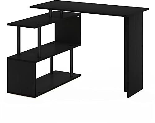 Furinno Moore Bureau D'ordinateur en Forme de L, Engineered Wood, Americano/Noir, 3 Niveaux