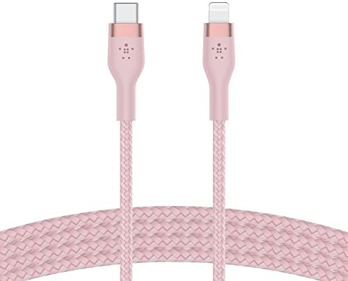 Belkin BoostCharge Pro Flex Braided USB Type C to Lightning Cable (2M/6.6ft), MFi Certified 20W Fast Charging PD Power Delivery for iPhone 14/14 Plus, 13, 12, Pro, Max, Mini, SE, iPad and More - Pink