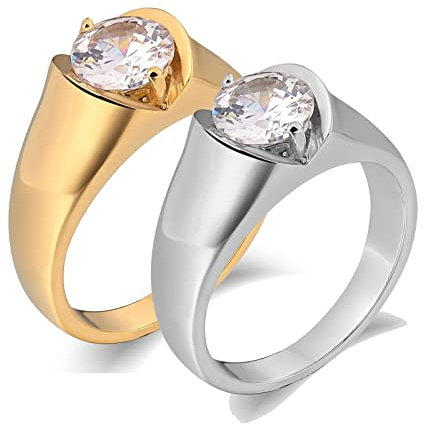 ANAZOZ 2 Stück Eheringe Paarpreis Edelstahl 10Mm Solitärring Diamantring mit Zirkonia Siegelring Trauringe Partnerringe Silber Gold Ring Zirkonia Blau Frau:60 (19.1) & Mann:54 (17.2)