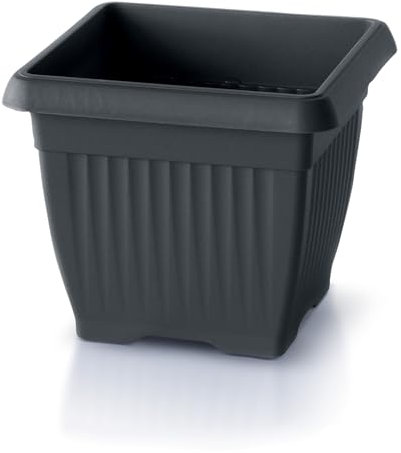 Pot de fleurs, pour plantes, utilisation en intérieur et extérieur, carré, style classique, en plastique, pour balcon, DKWT15, couleur gris anthracite, 1,7 litre, 15 x 15 x 13 (H) cm