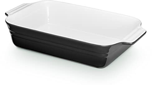 KHG Auflaufform klein 22 cm mit 0,5 Liter in Schwarz für 1 Person | Ofenform aus Keramik Steingut rechteckig & kratzfest | Backform für Lasagne Tiramisu Aufläufe & mehr