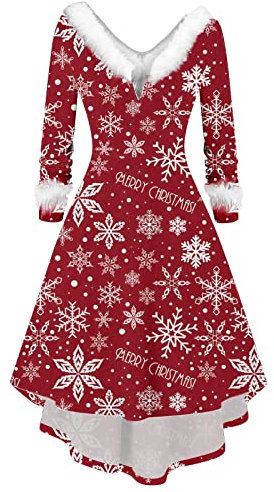 KOG Weihnachtskleid Damen Elegant Langarm Vintage Weihnachtskleider Damen Kleid Damen Umstandskleid Mini Kleid Dress Frauen Etuikleid Christmas Dresses Meine Bestellungen Anzeigen Wein XL