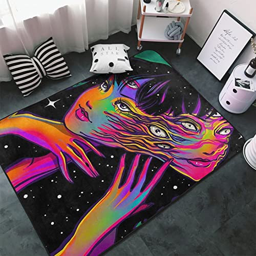 YUXIXI Teppich mit psychedelischem Geistermädchen-Druck, Fußmatte, Wohnzimmer, Heimdekoration, Teppiche für Kinderzimmer, Jungen, Mädchen, Schlafzimmer, 152,4 x 99,9 cm