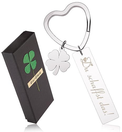 LILABIENE® Schlüsselanhänger Kleebatt Glücksbringer Du schaffst das Abitur Geschenk Silber