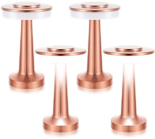 Riakrum Set of 2 LED Portable Cordless Table Lamp with Touch Sensor 3 Color Stepless Dimming Rechargeable Battery up to 15 Hours Cordless Table Light Wireless Lamp for Nursery(Rose Gold,4 Pcs)