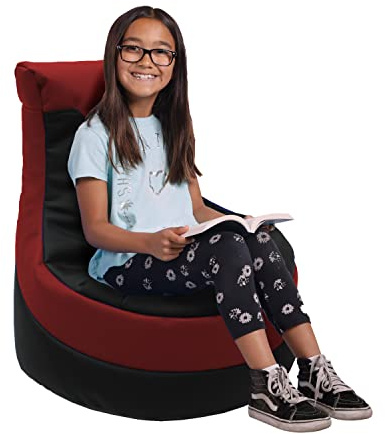 Factory Direct Partners SoftScape Little Gamer Bean Bag Chair for Kids, Comfy Bean-Filled Flexible Floor Seating for Reading, Gaming, Sitting in Playroom, Rec Room or Classroom - Black/Red, 14453-BKRD