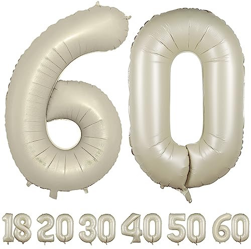 luftballon 60 jahre | Beige 60 ballons-40-101cm 60 Geburtstagsdeko -60 Folienballon Zahl Deko zum Geburtstag fliegt mit Helium 60 Geburtstag für Männer Frauen 60 Geburtstagsparty Jubiläum