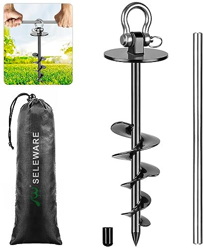 SELEWARE Dog Tie Out Stake Outdoor Anti-Rust Dog Anchor for Large Dogs up to 220 lbs, Foldable Dog Stake Dog Camping Gear Twist Rod Included