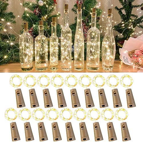 LEECOCO Led flaschenlicht,18 Stück 2m 20led Flaschenlichterkette korken, Fee lichterkette flaschenkorken für Weihnachten,Party, Hochzeit (18 Stück Warmweiß)