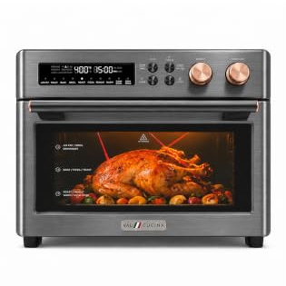 VAL CUCINA Infrared Heating 26.3 QT Air Fryer Toaster Oven, Large Countertop Convection Oven 10-in-1 Combo, 6-Slice Toast, Enamel Baking Pan Easy Clean with Recipe Book, Black Matte Stainless Steel