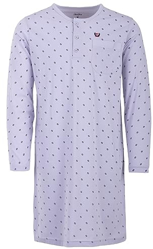 Henry Terre Nachthemd Herren Langarm Allover Muster Brusttasche Knopfleiste M-2XL, Farbe:grau, Größe:M