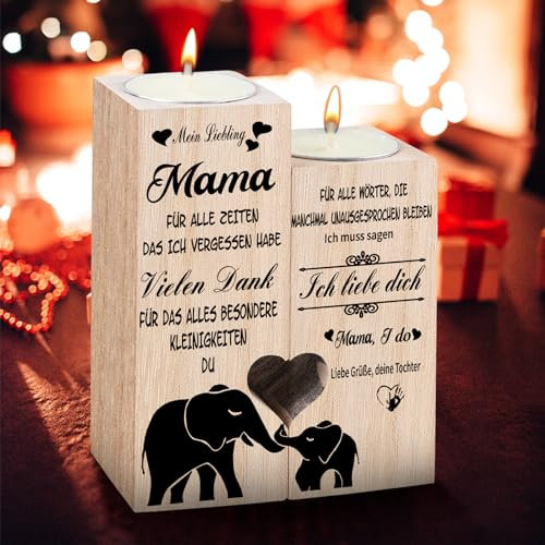 Geschenke für Mutter, Mutter Geschenk, Kerzenständer aus Holz Herzförmige Kerze Geschenke für Mama, Weihnachten Muttertag Erntedank Mutter Tochter Geschenk