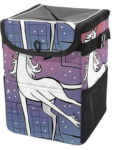 suojapuku Poubelle de voiture avec couvercle,poubelle pour voiture,Musique et Licorne,Poubelle de voiture avec poches de rangement