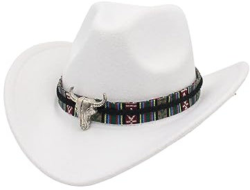 kawehiop Neuer Unisex Hut mit großen Traufen, Leichter Kaschmir Retro Riemen, mehrere Farben, Western Outback Cowboyhut, Herrenhut mit breiter Krempe, Weiß