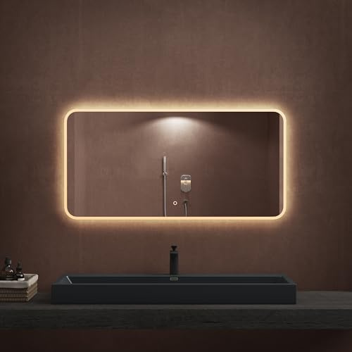 dopporo LED Badspiegel 60x120cm Badzimmerspiegel mit Beleuchtung Spiegel mit runden Ecken Wandspiegel mit Touch Schalter Memory Funktion LED-Spiegel-03