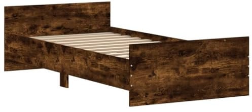 vidaXL Bettgestell, Bettrahmen mit Lattenrost, Bett Gästebett mit Kopfteil Fußteil, Einzelbett Schlafzimmerbett Schlafzimmermöbel, Räuchereiche 90x200cm Holzwerkstoff