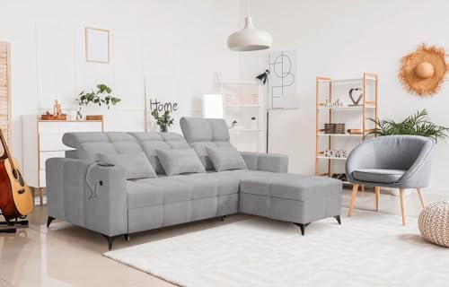 All4All Ecksofa Inez, Sofas mit bettfunktion, Schlafsofa mit bettkasten,Möbel, Couch mit USB,Modern Sofaeck, Eckcouch,L-Form, Polstersofa, Verstellbarer Kopfteile, Sitzecke 26 (Wave 15, Rechts)