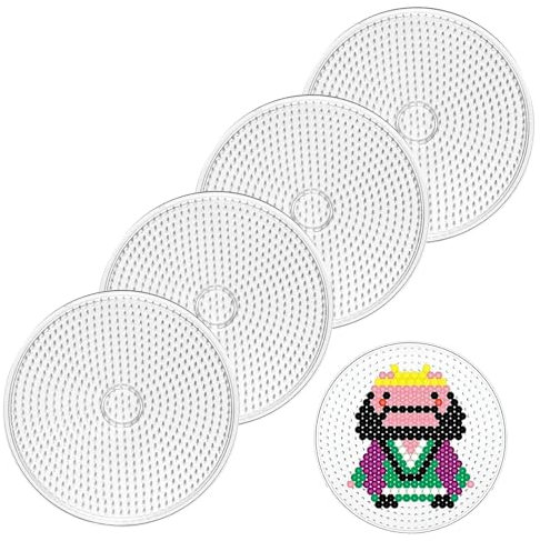 4 Pcs Hama Bead Pegboards, Clear Plastic Fuse Beads Ideal for DIY Handmade Products (Round)